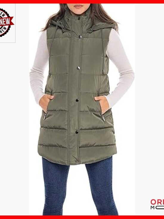 Jackets & Blazers - Long Puffer Vest Hooded Quilted Faux Down Filled Winter Outerwear